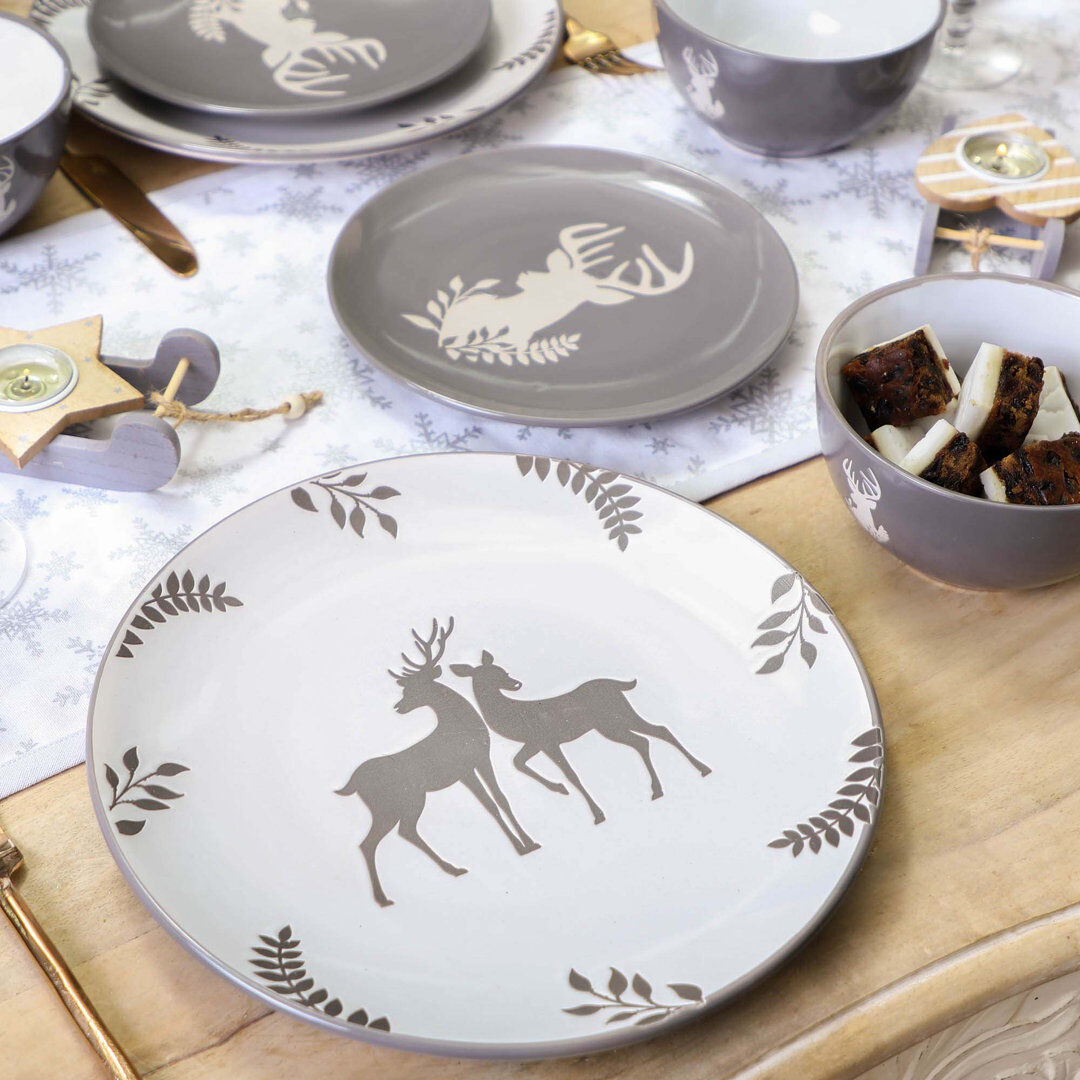 The Seasonal Aisle Piece Stoneware Dinnerware Set - Service for 4 Grey 12