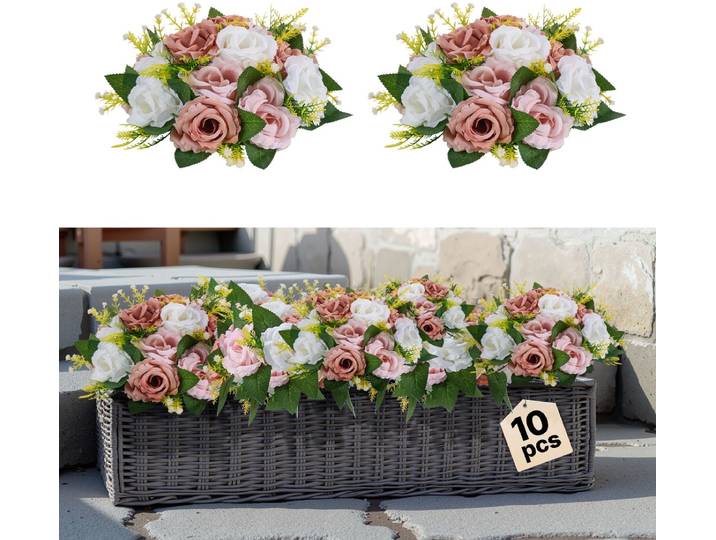 VEVOR Kunstbloemen Ballen Bruiloft Bloemstuk 24x24x12cm Roze/Wit
