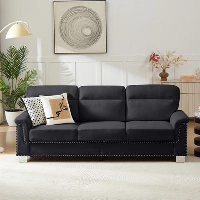 Abrihome "84.2"" Modern Snowfleece Fabric 3-Seater Sofa with Nailhead Trim"