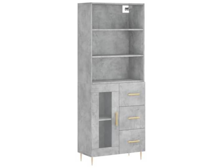 GHVBNMF Highboard Betongrau 69,5x34x180 cm Holzwerkstoff Schrank Zweiteiliges Highboard in Beton-Optik für Wohnzimmer und Flur, bietet reichlich Stauraum hinter schützenden Türen.