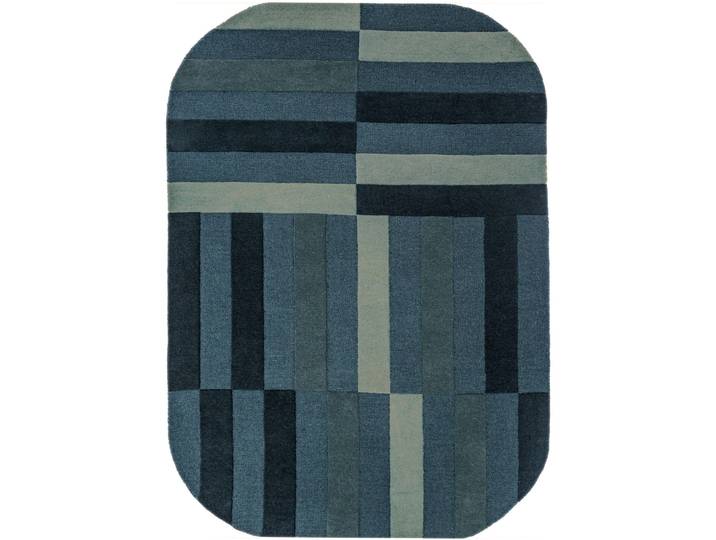Teppich Elinor BLAU Streifen 100 Prozent WOLLE 200 x 290 cm - Material: 100% Wolle - Teppich