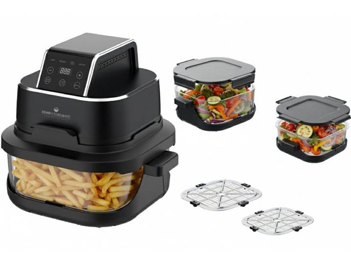 KeMar Kitchenware Heißluftfritteuse KHF-400, 1500 W, Glasbehälter, Kompakt, 1.500 Watt
