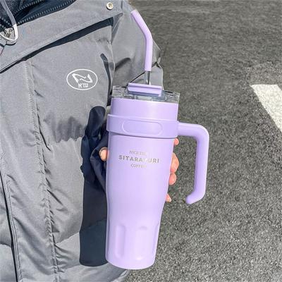 Multicon Wholesale Hub Stainless Steel Ice Tumbler , Insulated Cup With Handle & Straw, Keeps Cold, Ideal For Coffee & Water In Car purple