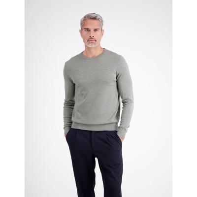 Strickpullover LERROS "Dezent gestalteter Strickpullover aus weicher Merinowolle", Herren, Gr. M, grün (platinum grau melange), 100% Schurwolle, Rundhals, Pullover Strickpullover
