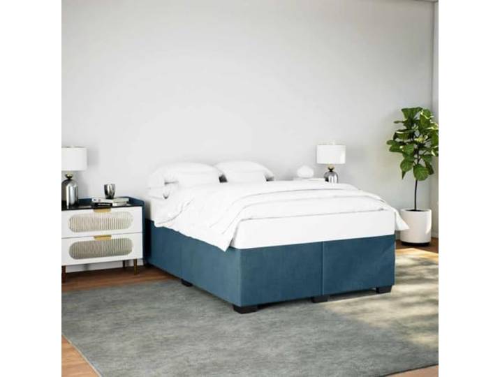 RJPLMFV Bettgestell, Velours, Blau, 140 x 200 cm, ohne Matratze Lattenrost inklusive, weicher Stoff, robuste Füße, Komfort für das Schlafzimmer