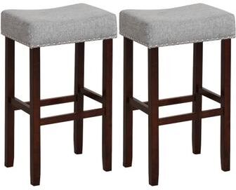Costway 29 Inch Set of 2 Height Upholstered Bar Stool with Solid Rubber Wood Legs and Footrest-Gray