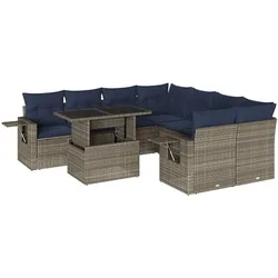 vidaXL 9-teiliges Gartensofa-Set mit Kissen, grau, Polyrattan