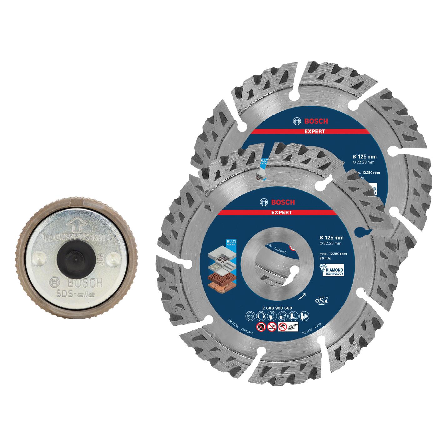 Bosch Professional EXPERT Multi Material Diamanttrennscheibe 125 mm und Schnellspannmutter (061599769A)