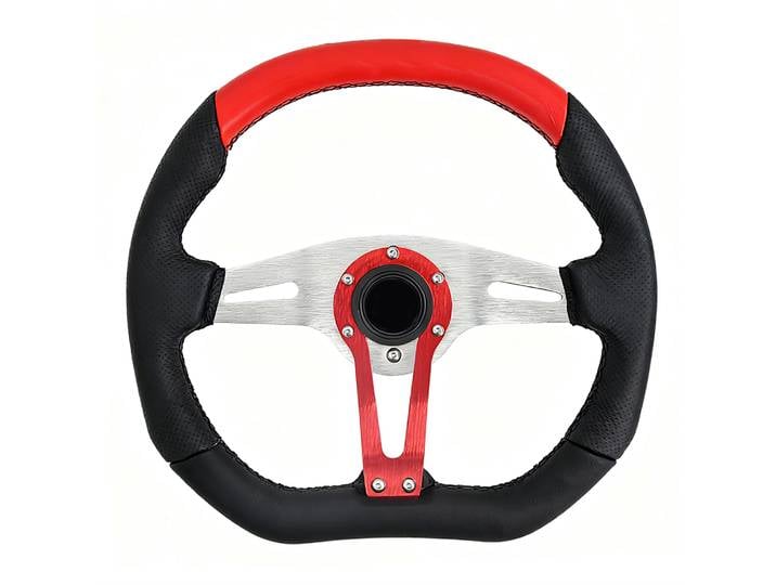 Volant de direction universel pour voiture personnalisé de 350 mm, en cuir microfibre noir et rouge, volant sport avec support long