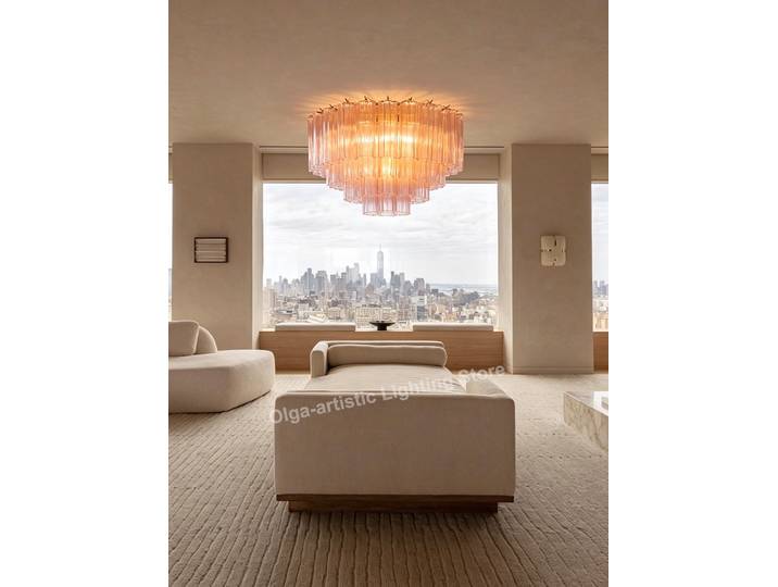 Plafonnier LED rond à intensité variable, abat-jour en verre rose, lustres à fixation au plafond, style français, Lamparas Techo Lampen