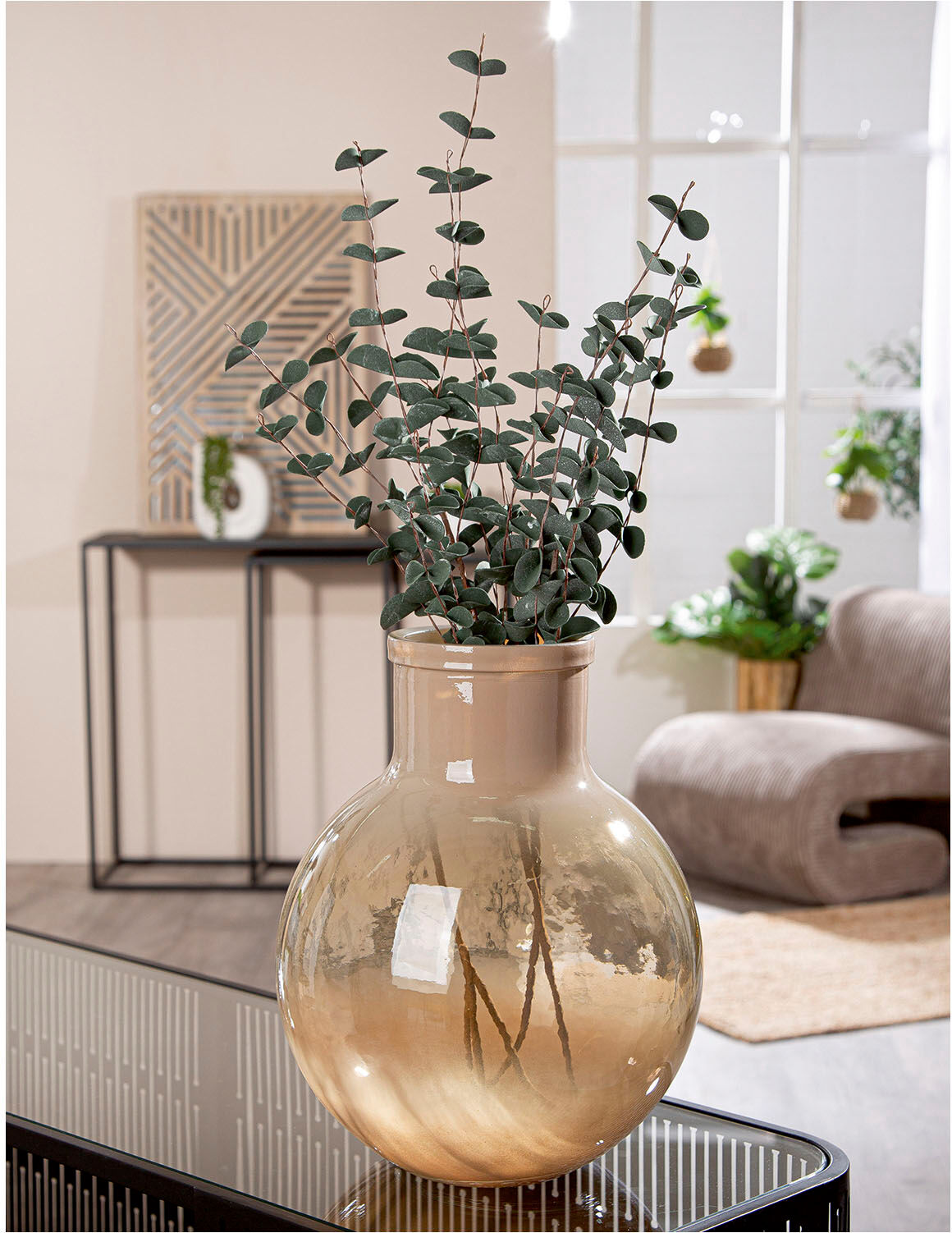 Tischvase GILDE "Vase bauchig "Novelle", braun, B:24cm H:31cm T:24cm Ø:24cm, Glas, Vasen, Tischvase braun B/H/T: 24cm x 31cm x 24cm Ø 24cm