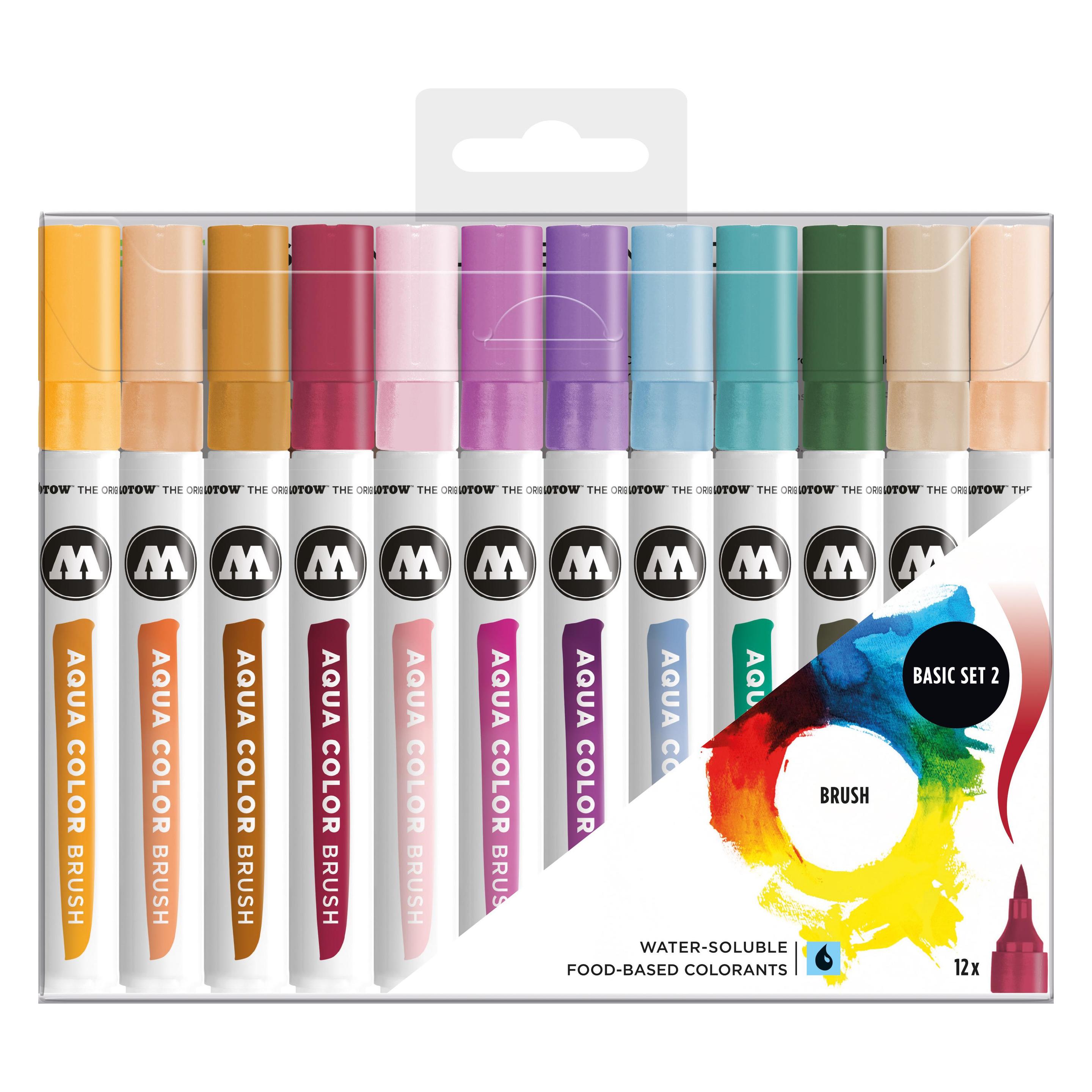 Molotow Aqua Color Brush (Brush Pen Marker Basic-Set 2, Pinsel Spitze für Aquarellieren und Handlett (12x) (52-MO200492)
