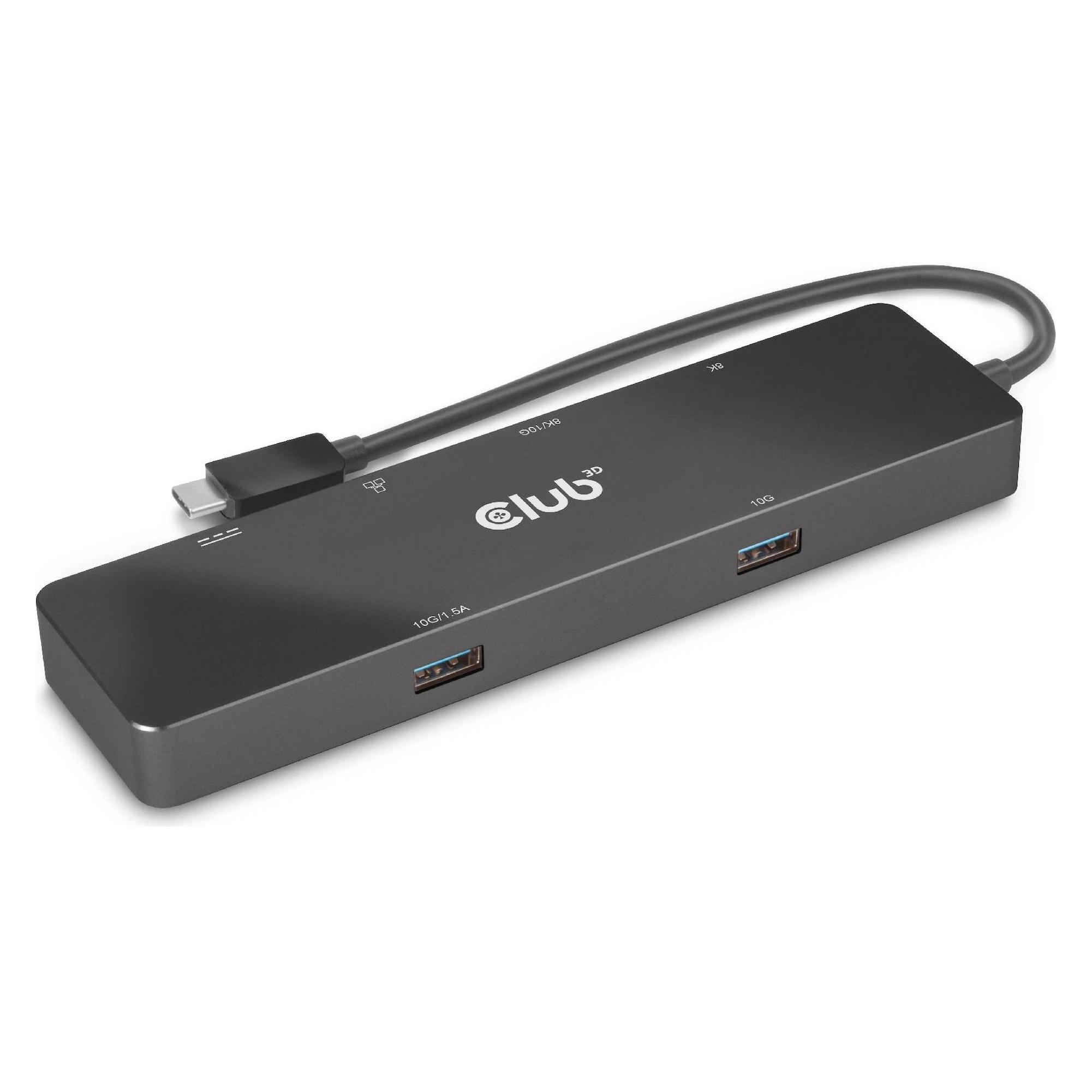 Club 3D Club3D USB-C Dock > HDMI/USB-C(8K)/2xUSB/USB-C(PD100W)/RJ45 retail (USB-C, 6 Ports) (CSV-1584)