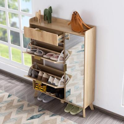 RELEXHHOON Slim Shoe Organizer with Flip Drawers & Mirror, Entryway Cabinet