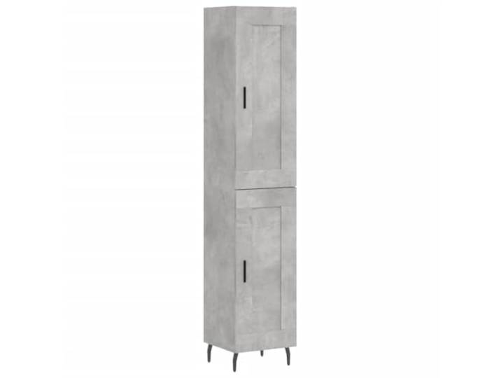 HKTMGDNG Highboard Betongrau 34,5x34x180 cm Standschrank mit Metallfüßen Schmaler Mehrzweckschrank für Wohnzimmer oder Flur mit geschlossenen Türen für blickdichte Aufbewahrung und Ordnung.