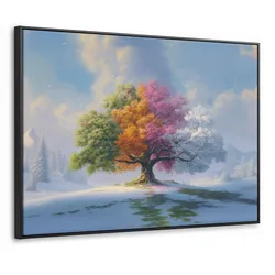 LEINWAND Bilder mit Rahmen - Baum - Jahreszeiten - Winter - Landschaft - 70x50