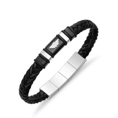 Armband POLICE "Wavebreaker", schwarz (schwarz, edelstahlfarben), Armbänder, Herren, 22cm, Edelstahl Kautschuk Leder, Edelstahl, Kautschuk, Leder, Armband