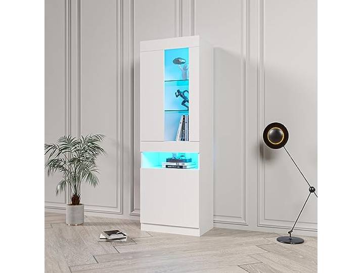 Ball & Cast Dreistufige Halboffene Vitrine mit Beleuchtung - Ausstellungsständer für Wohnzimmer, Schlafzimmer & Büro, Weiß
