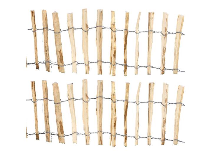 2er-Set Beeteinfassung aus Haselnuss, Steckzaun mit Pfosten, 35 x 300 cm, Beetumrandung