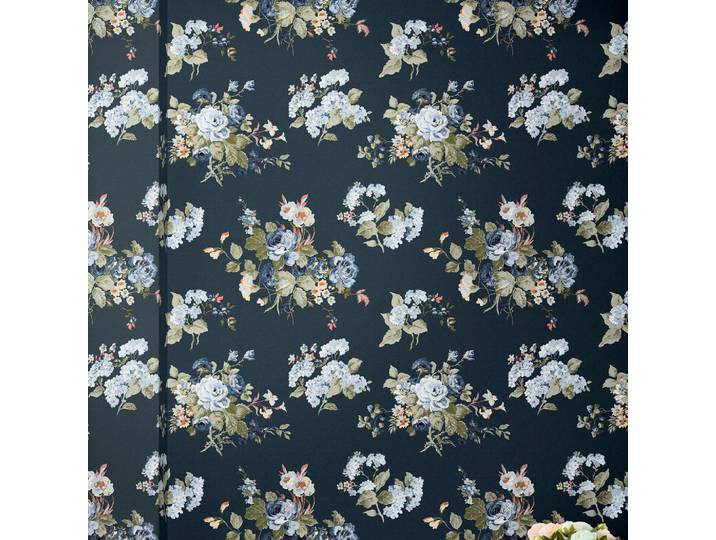 Vliestapete, Dunkelblau, Blume, 52x1000 cm, Fsc, Made in Europe, Tapeten & Wandverkleidungen, Vliestapeten