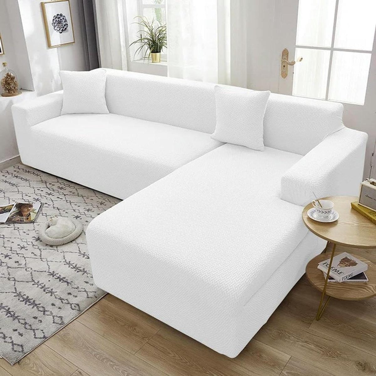 Witte Jacquard Bankhoes voor L-vormige Hoekbanken