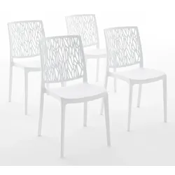RATTATAN 4er-Set stapelbare Stühle aus Polypropylen mit Glasfasern für Außenbereich und Garten, Bar und Restaurant, Küche modernes Design - LISA - Weiß