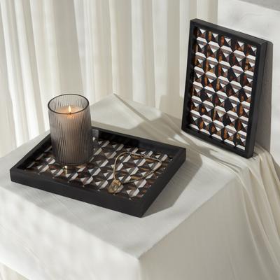 SAFAVIEH Ani 1.5-Inch Resin 2-Piece Tray Set, Ivory and Brown
