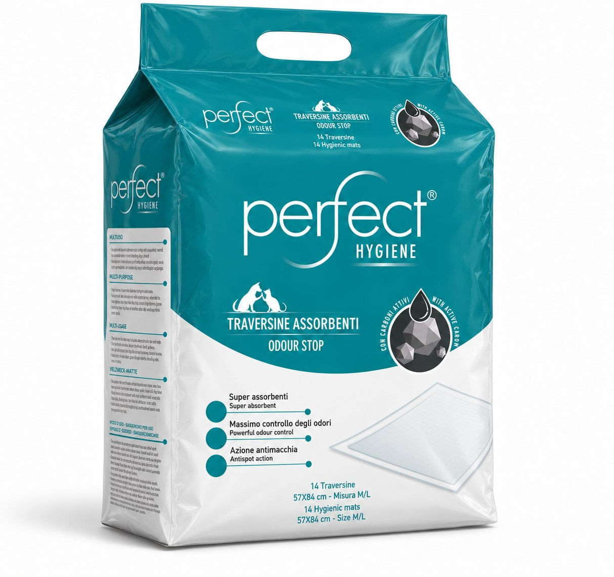Perfect Hygiene Traversine Assorbenti Odour Stop con Carboni Attivi 57x84CM 14PZ