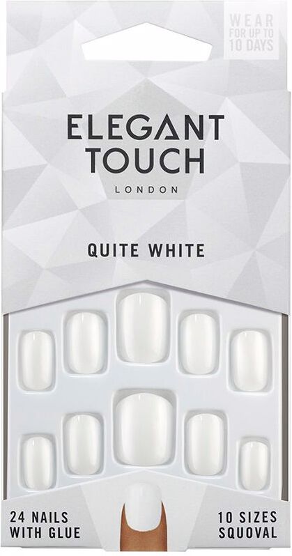 Elegant Touch Polished Colour nails with glue squoval #quite white