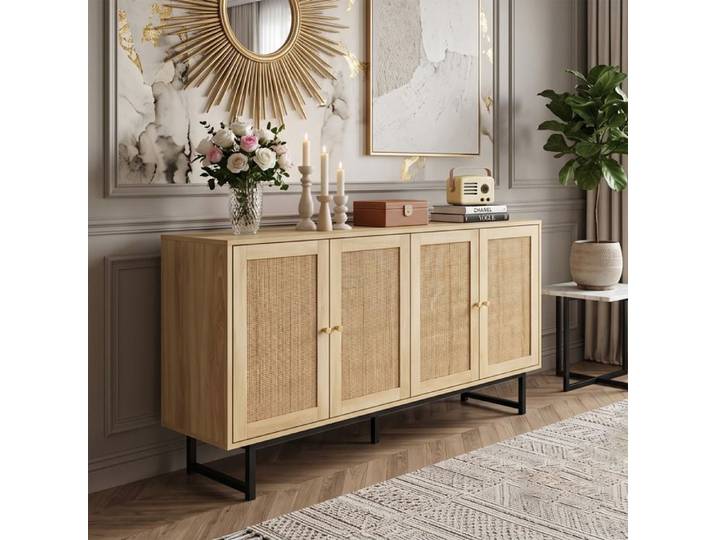 Buffet Bas Enfilade 140x39 5x80 cm Grand Rangement Esprit Bohème Cannage Rotin Naturel