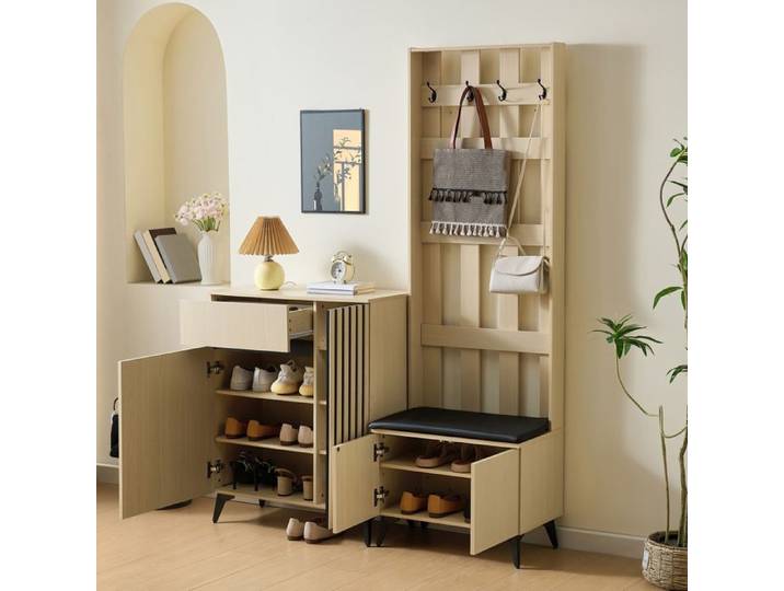 BEL Ensemble Armoire+Banc+Meuble Chaussures Rangement Élégant Entrée+Salon+Chambre