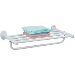 WellHome - Regal mit Handtuchhalter 2 in 1 aus Metall in Weiß 50,5x30,3x12,7 cm
