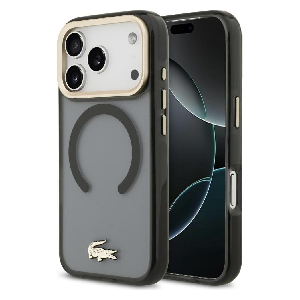 Lacoste Shockproof Transparent Frosted Gold Logo MagSafe Case for iPhone 17 Pro Black (Apple iPhone 17 Pro) (LCHMP17LUFWAK)