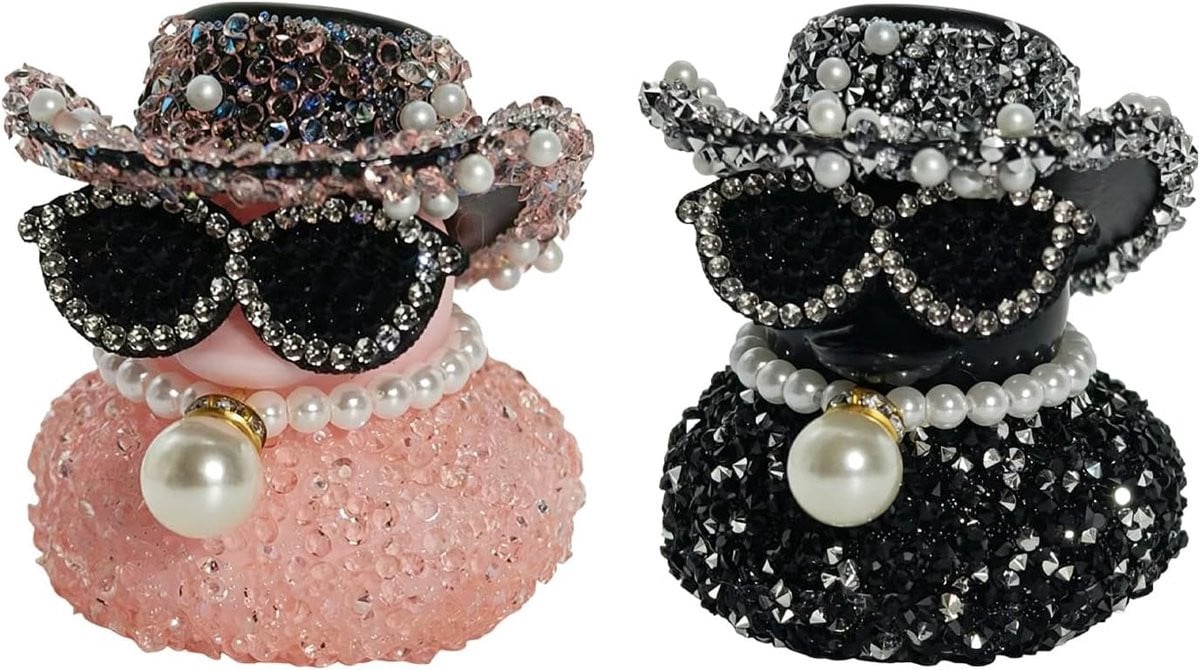 Set van 2 Glanzende Eend Ornamenten voor Desktop Decoratie en Auto Accessoires