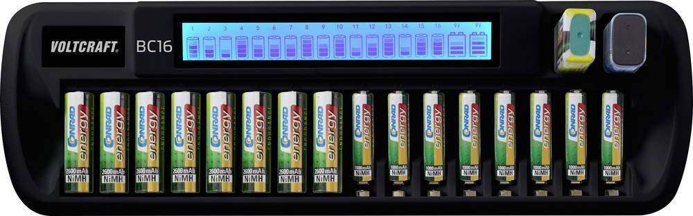 Voltcraft BC16 oplader voor NiMH, Li-Ion, AA, AAA en 9V batterijen