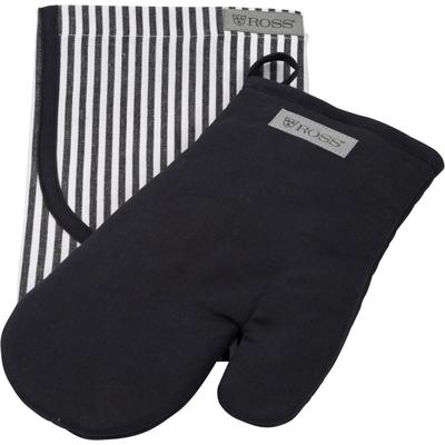 Grillhandschuhe ROSS "Exclusiv", schwarz, 100% Baumwolle, Topflappen, inkl. Latzschürze, 100% Baumwolle