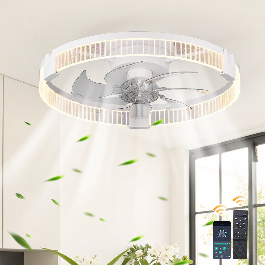 Blue Elephant 50cm 6-Speed LED Dimmable Reversible Modern Caged Ceiling Fan With Light And Remote Control Grey 30cm