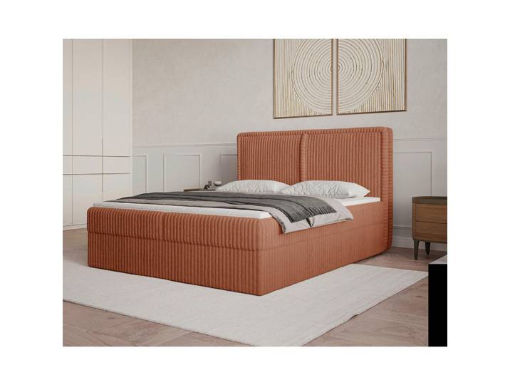 Livetastic Boxbett, Terracotta, Kunststoff, Kiefer, H2 + H3, Höhe ca. 20 cm, 180x200 cm, gepolstertes Kopfteil, Stoffauswahl, Topper durchgehend, in verschiedenen Größen erhältlich, Schlafzimmer, Betten, Doppelbetten