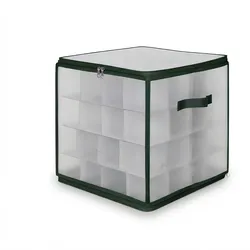Relaxdays Weihnachtskugel Aufbewahrungsbox, 64 Kugeln, HxBxT: 36x36x36 cm, Kunststoff, Pappe, Kugelbox, transparent/grün
