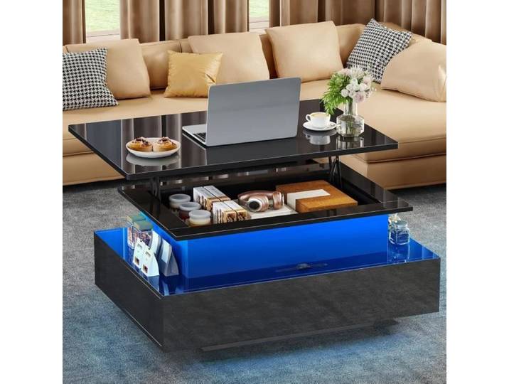 Table basse - YITAHOME - LED Relevable - 16 couleurs (4 modes) - 2 tiroirs - Hauteur réglable