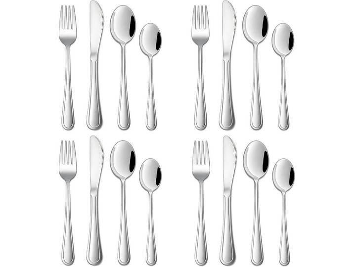 Kinderbesteck 16-teiliges Set Edelstahl, Silberfarben, Metall, Füttern, Kinderbesteck