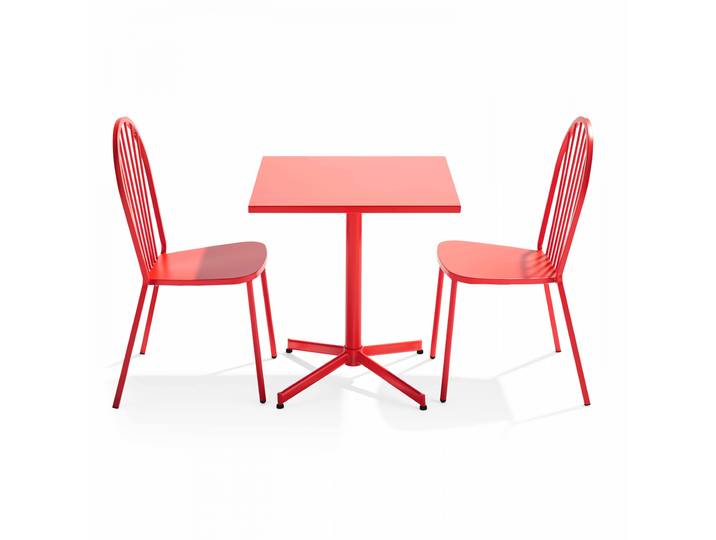 Oviala - Table de jardin bistrot carrée inclinable en métal 70x70 cm et 2 chaises