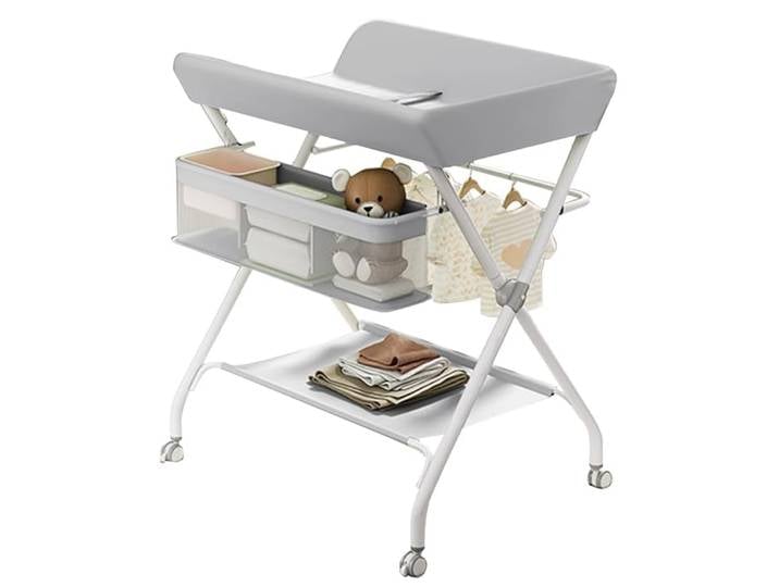 Table à langer pliante Mobile, Station à langer avec panier de rangement, Table à langer pour le changement de couches, pour nouveau-nés et tout-petits