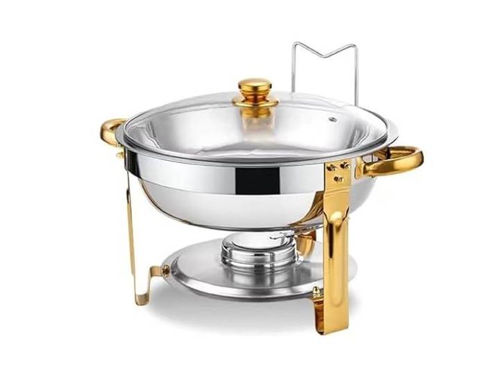Runde Chafing Dish 4,5 l, Tiefe Pfannen aus Edelstahl Speisenwärmer Chafer Dish-Set for Buffets, Catering, Partys und Veranstaltungen mit Brennstoffhalter