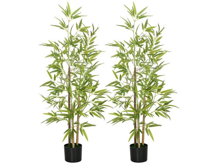 Homcom Künstliche Pflanzen 2er Set, Kunst Bambus, 120 cm, Grün, Kunststoff, 120 cm, Dekoration, Blumen & Blumentöpfe, Kunstpflanzen