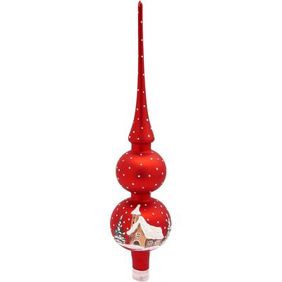 Christbaumspitze KREBS GLAS LAUSCHA "Verschneite Kirche", rot, B:7cm H:31cm T:7cm Ø:31cm, Glas, Weihnachtsbaumschmuck, Glas, 1 Stück