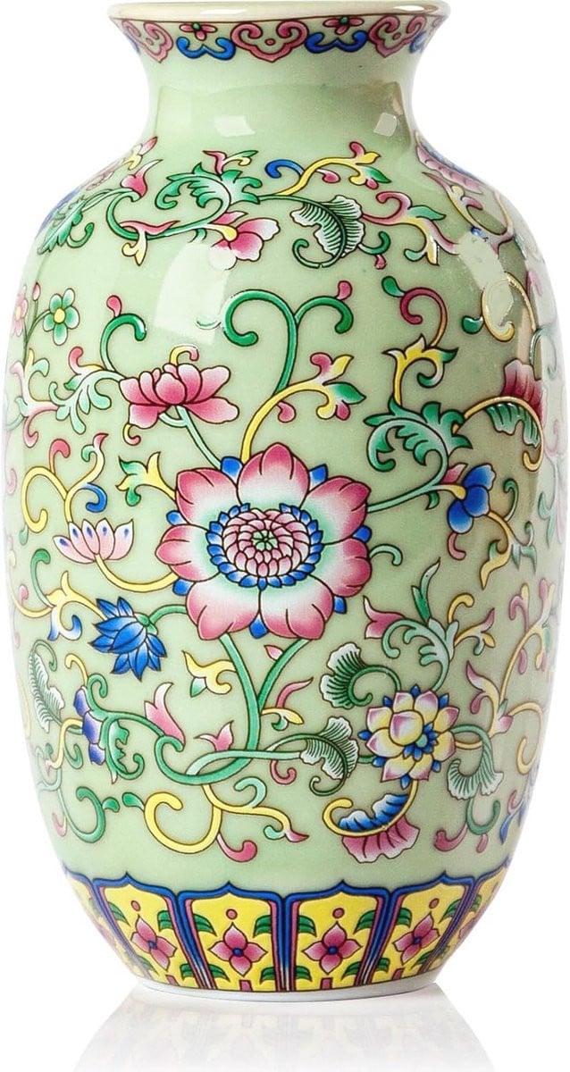 Kleine Groene Keramische Bloemenvaas voor Huisdecoratie, Hoogte: 15 cm