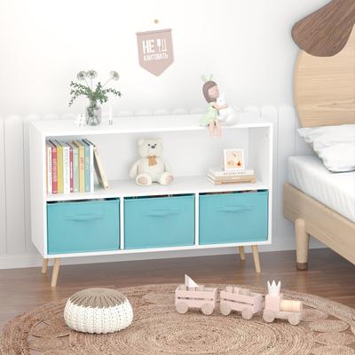 Kids bookcase with Collapsible Fabric Drawers，Made of High-Density MDF - Easy Setup