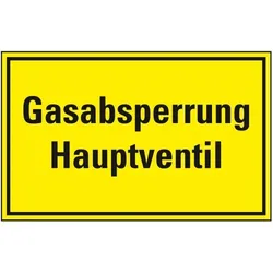 Schild I Hinweisschild Gasabsperrung Hauptventil, Kunststoff, 300x200mm