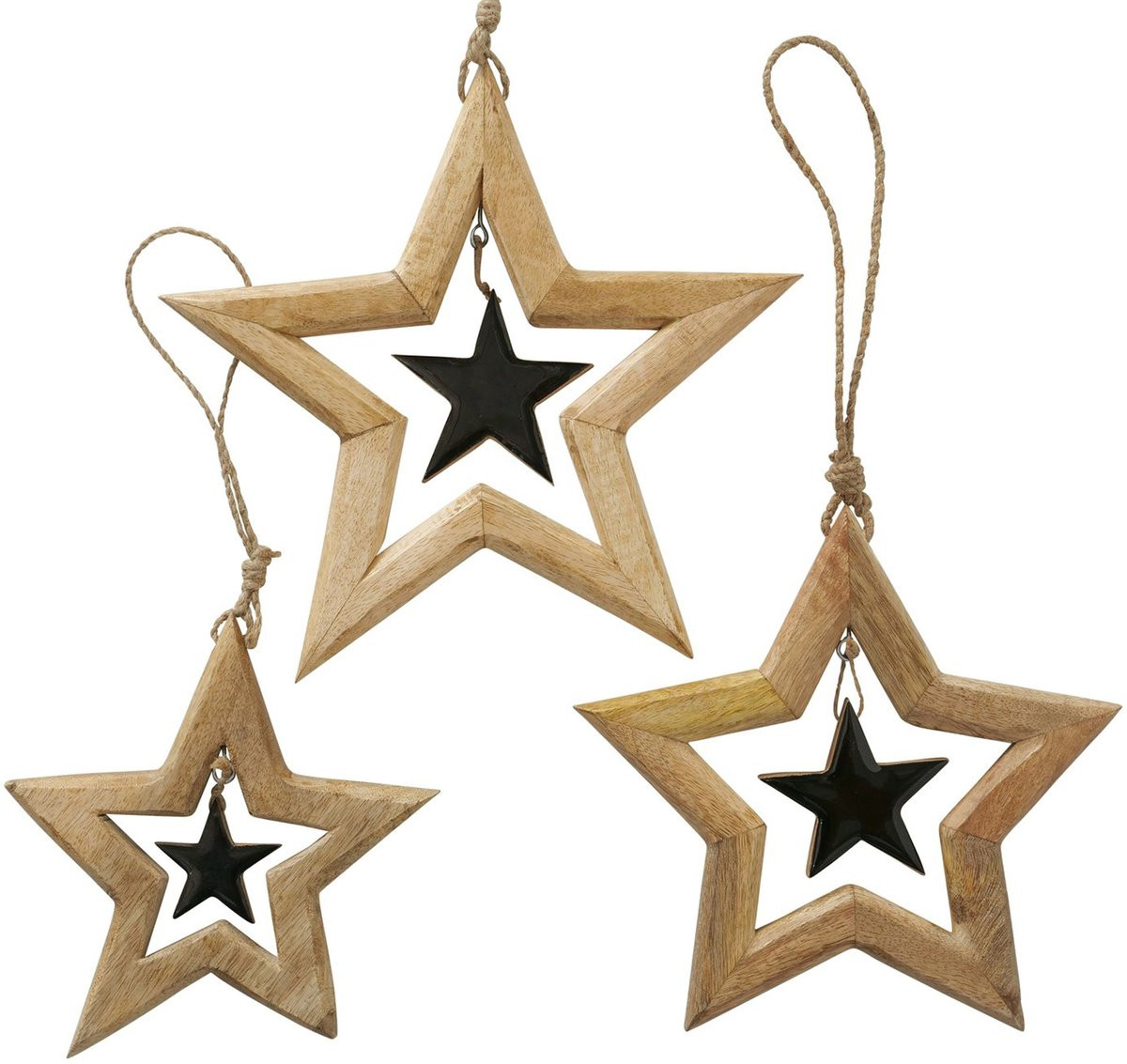Boltze Set van 3 decoratieve houten ster hangers voor advent en kerst